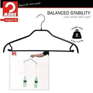 Mawa by Reston Lloyd Silhouette Series Non-Slip Space Saving Clothes Hanger with Bar & Hook for Pants and Skirts, Style 41/FRS, Set of 12, Black