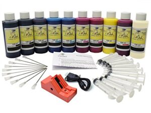 inkowl refill kit replacement for canon pro-10 printers (pgi-72 ink) - 10x120ml usa pigment ink plus the chip resetter