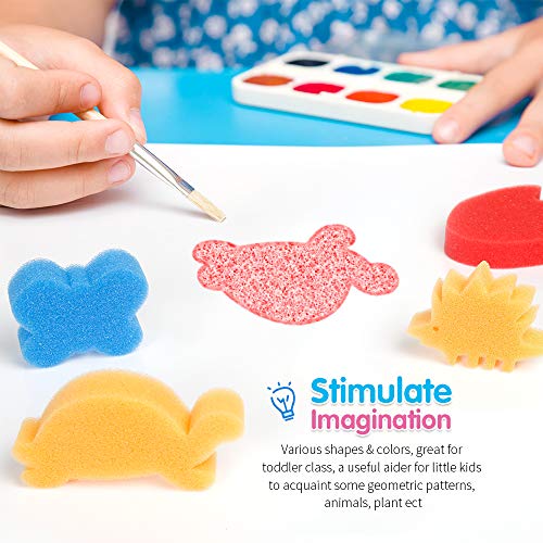 LEOBRO 30pcs Sponge Painting Shapes Painting Craft Sponge for Toddlers Assorted Pattern Early Learning Sponge