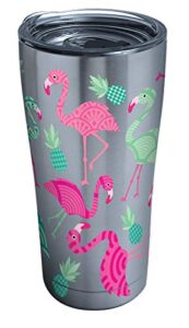 tervis flamingo pattern stainless steel tumbler with clear and black hammer lid 20oz, silver