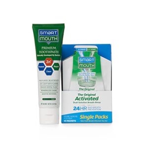 smartmouth original activated mouthwash single packs & premium zinc ion toothpaste