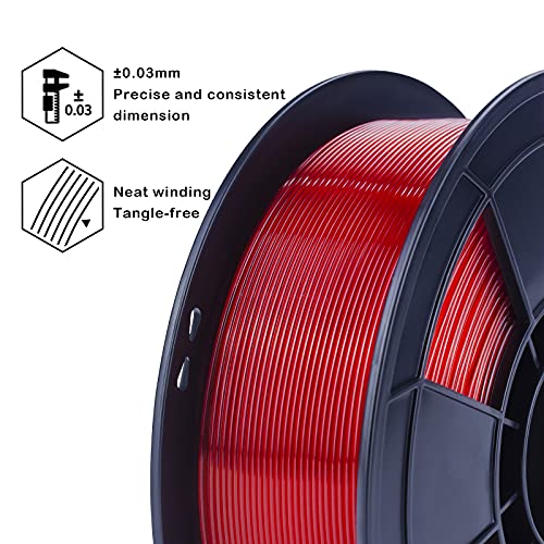 ZIRO PLA Translucent Filament 1.75mm,3D Printer Filament PLA PRO Translucent Series 1.75 1KG(2.2lbs), Dimensional Accuracy +/- 0.03mm,Translucent Red