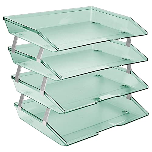 Acrimet Facility 4 Tier Letter Tray Side Load Plastic Desktop File Organizer (Clear Green Color)