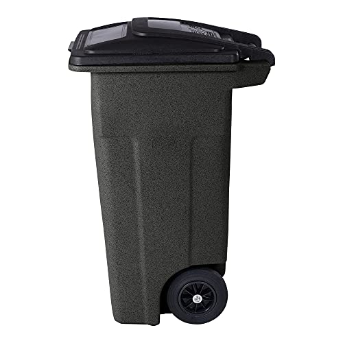 Toter 32 Gal. Blackstone Trash Can with Quiet Wheels and Attached Black Lid