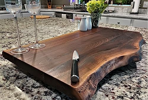 Black Walnut Large, Gorgeous, Full-of-Character, Forest-to-Table Solid Double Live Edge Wood Charcuterie/Appetizer/Dessert/Grazing/Serving Board. 100% USA Handcrafted. 27 x 14.5 x 1.25".