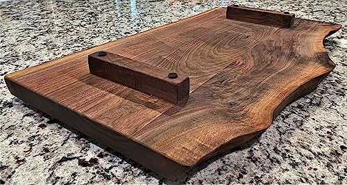 Black Walnut Large, Gorgeous, Full-of-Character, Forest-to-Table Solid Double Live Edge Wood Charcuterie/Appetizer/Dessert/Grazing/Serving Board. 100% USA Handcrafted. 27 x 14.5 x 1.25".