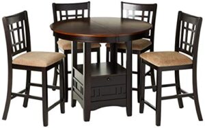 coaster furniture lavon 5-piece storage counter table dining set tan and espresso 105278-s5