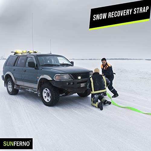 Sunferno Recovery Tow Strap 35000lb - Recover Your Vehicle Stuck in Mud/Snow - Heavy Duty 3" x 20' Winch Snatch Strap - Protective Loops, Water-Resistant - Off Road Truck Accessory - Storage Bag