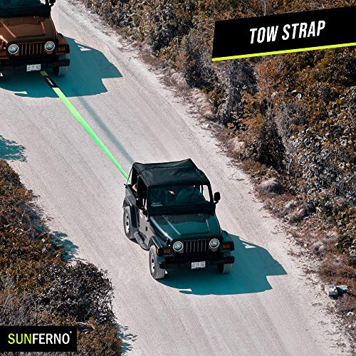 Sunferno Recovery Tow Strap 35000lb - Recover Your Vehicle Stuck in Mud/Snow - Heavy Duty 3" x 20' Winch Snatch Strap - Protective Loops, Water-Resistant - Off Road Truck Accessory - Storage Bag