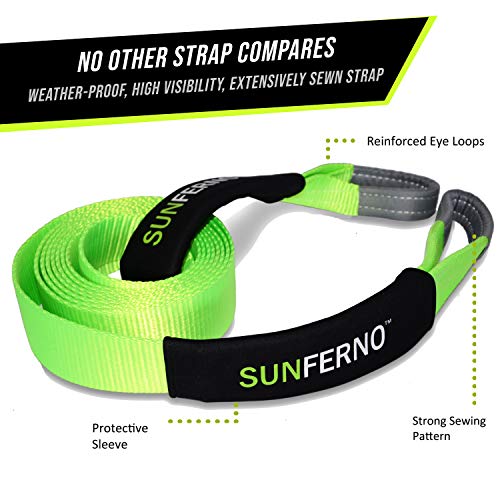 Sunferno Recovery Tow Strap 35000lb - Recover Your Vehicle Stuck in Mud/Snow - Heavy Duty 3" x 20' Winch Snatch Strap - Protective Loops, Water-Resistant - Off Road Truck Accessory - Storage Bag