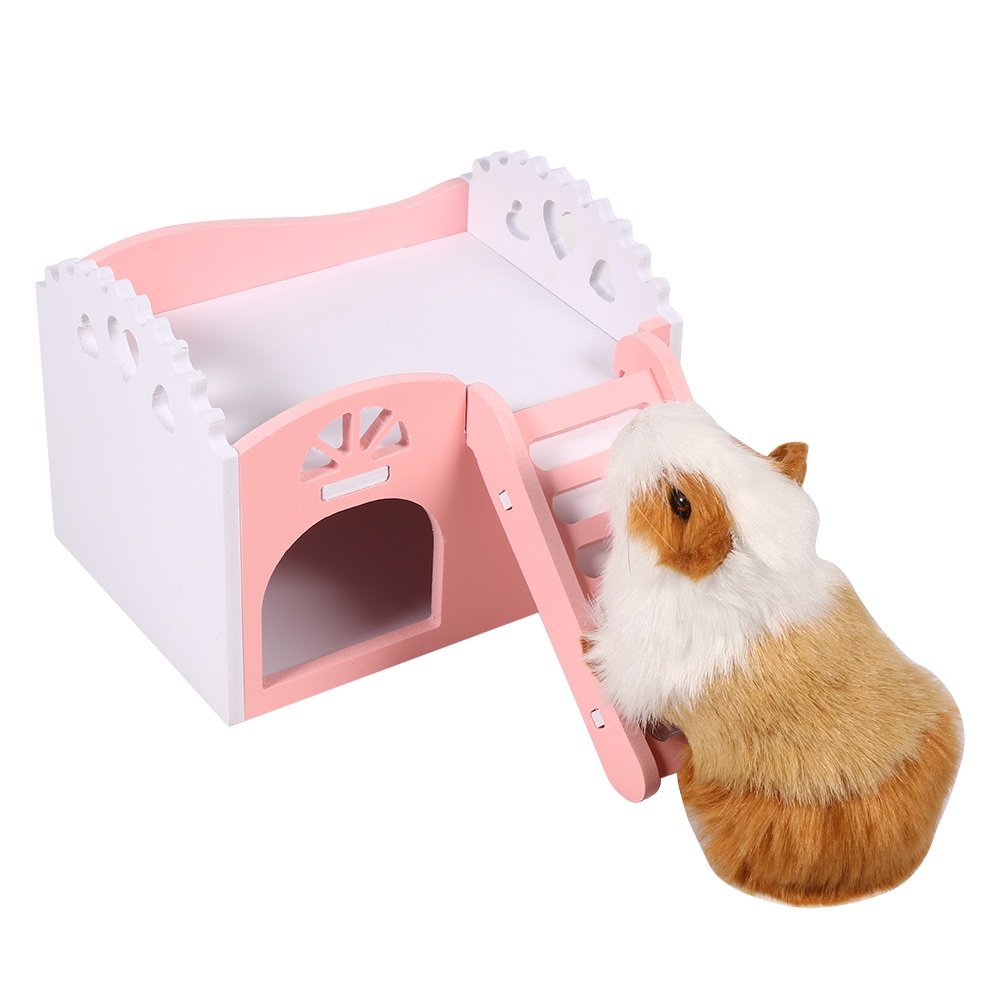 Pet Hamster Rat Guinea Pig Small Animal Castle Sleeping House Nest Exercise Toy 2 Layers with Stair Design Pink