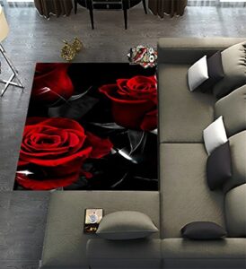 unique carpet floor rugs mat for home living dining room playroom decoration,fire red rose and black leaves area rugs 7'x5'