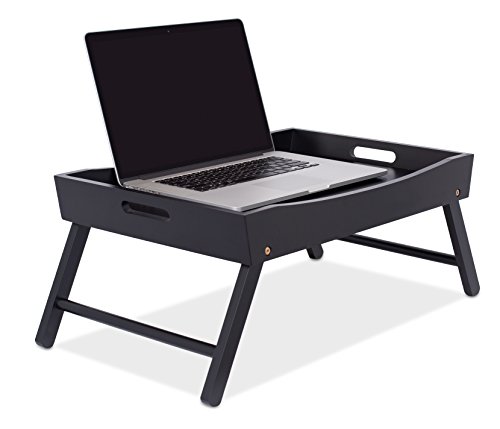 BIRDROCK HOME Wood Bed Tray with Folding Legs - Work from Home - Wide Breakfast Serving Tray Lap Desk with Sides and Handles - Black