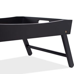 BIRDROCK HOME Wood Bed Tray with Folding Legs - Work from Home - Wide Breakfast Serving Tray Lap Desk with Sides and Handles - Black