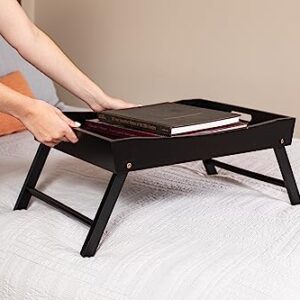 BIRDROCK HOME Wood Bed Tray with Folding Legs - Work from Home - Wide Breakfast Serving Tray Lap Desk with Sides and Handles - Black