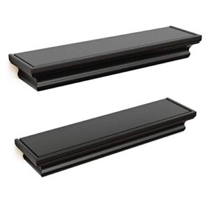ballucci set of 2 classic floating wall shelves, wooden wall mounted ledges for living room, bedroom, bathroom, kitchen, office, 16 inches - black