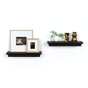 Ballucci Set of 2 Classic Floating Wall Shelves, Wooden Wall Mounted Ledges for Living Room, Bedroom, Bathroom, Kitchen, Office, 16 Inches - Black