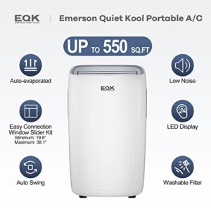 Emerson Quiet Kool 300-Sq 8000 Ashrae / 5000 BTU DOE Portable Air Conditioner with Dehumidifier and Remote Control, AC for Apartment, Bedroom, Medium Rooms up to 300 Sq. Ft. in White