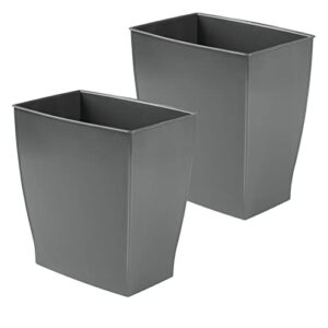 mdesign plastic rectangular small 2 gallon trash can - wastebasket, garbage container bin for bathroom, bedroom, kitchen, home office, and kids room, holds waste, recycling - 2 pack - charcoal gray