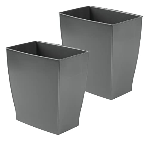 mDesign Plastic Rectangular Small 2 Gallon Trash Can - Wastebasket, Garbage Container Bin for Bathroom, Bedroom, Kitchen, Home Office, and Kids Room, Holds Waste, Recycling - 2 Pack - Charcoal Gray