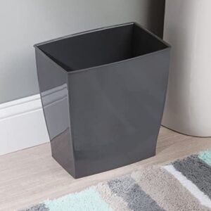 mDesign Plastic Rectangular Small 2 Gallon Trash Can - Wastebasket, Garbage Container Bin for Bathroom, Bedroom, Kitchen, Home Office, and Kids Room, Holds Waste, Recycling - 2 Pack - Charcoal Gray