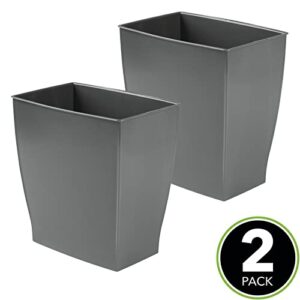 mDesign Plastic Rectangular Small 2 Gallon Trash Can - Wastebasket, Garbage Container Bin for Bathroom, Bedroom, Kitchen, Home Office, and Kids Room, Holds Waste, Recycling - 2 Pack - Charcoal Gray