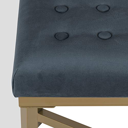 Homepop Home Decor | Upholstered Tufted Velvet Ottoman Bench | Ottoman Bench for Living Room & Bedroom, Blue, 24 x 16 x 17-1/2 inches high