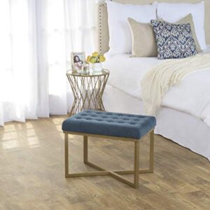 Homepop Home Decor | Upholstered Tufted Velvet Ottoman Bench | Ottoman Bench for Living Room & Bedroom, Blue, 24 x 16 x 17-1/2 inches high