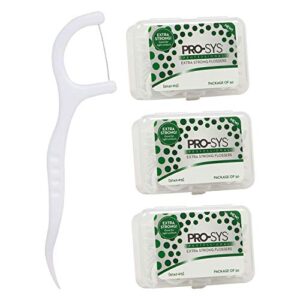 pro-sys® extra strong flossers with flosser pick - 150 flossers (3 packs – 50 flossers per pack)