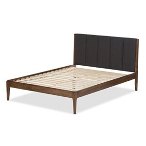 Baxton Studio Bella Mid-Century Wood Platform Bed, Full, Dark Grey/Medium Walnut Brown