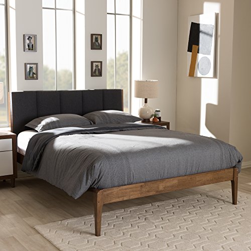 Baxton Studio Bella Mid-Century Wood Platform Bed, Full, Dark Grey/Medium Walnut Brown