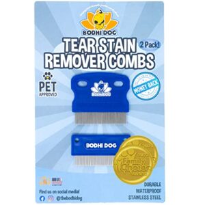 bodhi dog tear eye stain remover combs | set of 2 | clean and remove crust, dirt, buildup around pet eyes | best for dogs & cats fur and coats