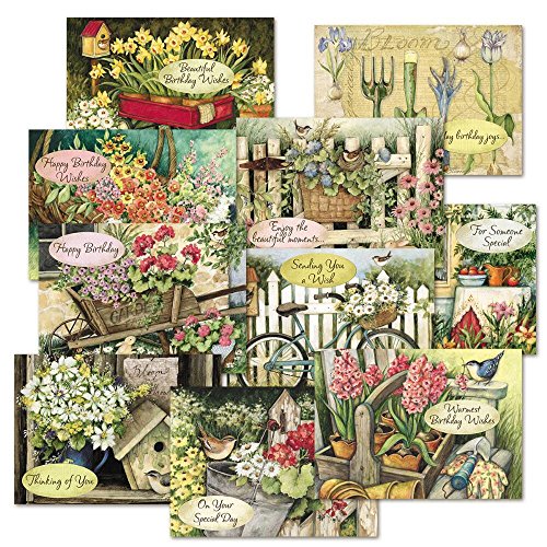 Susan Winget Birthday Greeting Cards Value Pack - Set of 20 (10 designs), Large 5" x 7", Happy Birthday Cards with Sentiments Inside, Envelopes Included