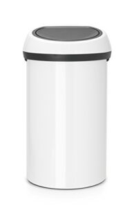 brabantia 16 gallon large kitchen touch top trash can (white) removable lid, soft-touch open garbage can