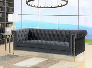 iconic home gold/grey bea velvet with nail head trim tone metal sofa