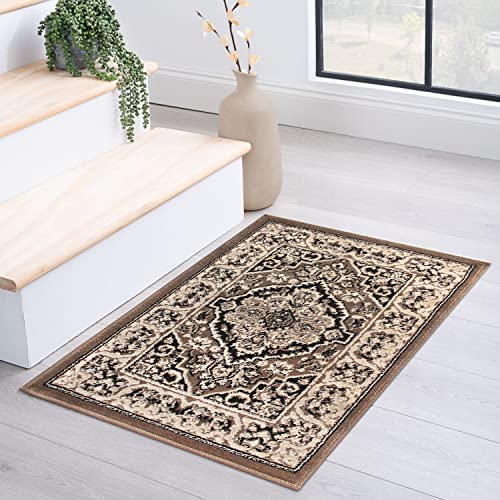 Superior Elegant Glendale Collection Area Rug, 8mm Pile Height with Jute Backing, Traditional Oriental Rug Design, Anti-Static, Water-Repellent Rugs - Brown, 2' x 3' Rug