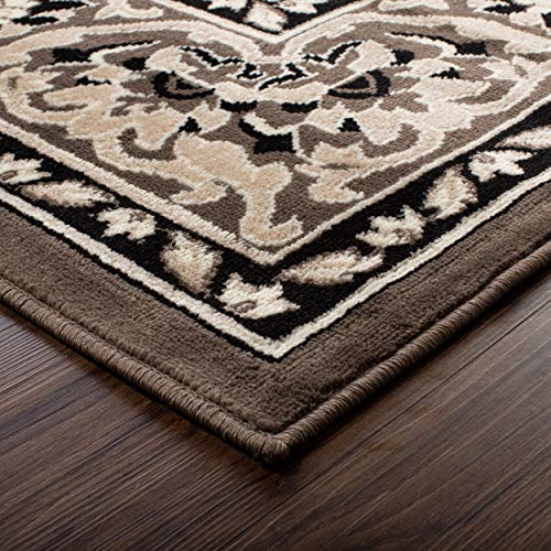 Superior Elegant Glendale Collection Area Rug, 8mm Pile Height with Jute Backing, Traditional Oriental Rug Design, Anti-Static, Water-Repellent Rugs - Brown, 2' x 3' Rug