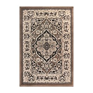 Superior Elegant Glendale Collection Area Rug, 8mm Pile Height with Jute Backing, Traditional Oriental Rug Design, Anti-Static, Water-Repellent Rugs - Brown, 2' x 3' Rug