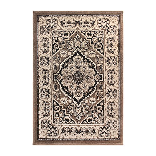 Superior Elegant Glendale Collection Area Rug, 8mm Pile Height with Jute Backing, Traditional Oriental Rug Design, Anti-Static, Water-Repellent Rugs - Brown, 2' x 3' Rug