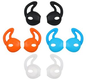 alxcd ear gel for iphone earpods, ear buds tips, 4 pair anti-slip soft silicone replacement earbud tips for earphone of iphone7 se 6s iphone 6s plus 5s [sport](black/clear/blue/orange)