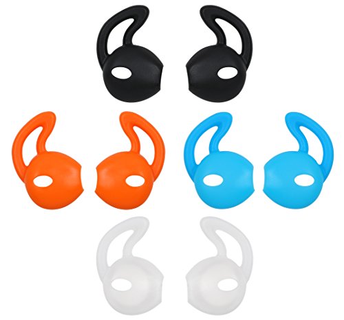 ALXCD Ear Gel for iPhone Earpods, Ear Buds Tips, 4 Pair Anti-Slip Soft Silicone Replacement Earbud Tips for Earphone of iPhone7 SE 6s iPhone 6s Plus 5s [Sport](Black/Clear/Blue/Orange)