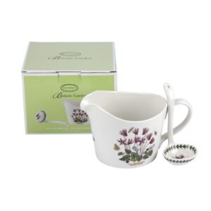 Portmeirion Botanic Garden Sauce Jug and Ladle | 2-Piece Set | Cyclamen Motif | 1-Pint Capacity | Made of Fine Porcelain | Dishwasher and Microwave Safe