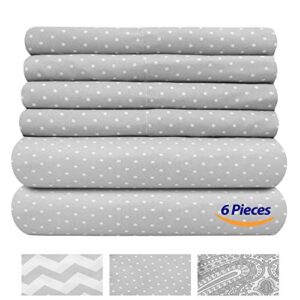 Full Size Bed Sheets - 6 Piece 1500 Supreme Collection Fine Brushed Microfiber Deep Pocket Full Sheet Set Bedding - 2 Extra Pillow Cases, Great Value, Full, Dot Gray