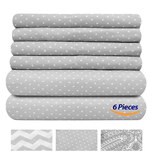 Full Size Bed Sheets - 6 Piece 1500 Supreme Collection Fine Brushed Microfiber Deep Pocket Full Sheet Set Bedding - 2 Extra Pillow Cases, Great Value, Full, Dot Gray