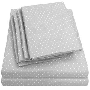 queen sheets dot grey - 6 piece 1500 supreme collection fine brushed microfiber deep pocket queen sheet set bedding - 2 extra pillow cases, great value, queen, dot gray
