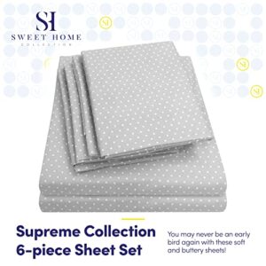 Queen Sheets Dot Grey - 6 Piece 1500 Supreme Collection Fine Brushed Microfiber Deep Pocket Queen Sheet Set Bedding - 2 Extra Pillow Cases, Great Value, Queen, Dot Gray