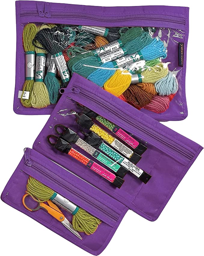 Yazzii Craft Notions Pouch Set (3PC) - Portable & Multipurpose - Sewing Supplies Organizer for Thread Spools, Needles, Beads, Embroidery Floss, Fabric Pieces & More!