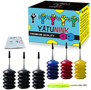 yatunink refill ink refill kit replacement for hp 67xl ink cartridge refill ink kit 67 xl for hp envy 6052 envy 6055 envy 6058 envy 6075 deskjet 1255 printer (3 black 1 cyan 1 magenta 1 yellow)