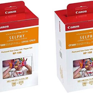 Canon Color Ink/Paper Set, Compatible with SELPHY CP910/CP820/CP1200, RP-108 (Pack of 2)