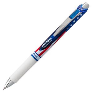 Pentel Gel Ink Pen, Retractable EnerGel Pen, (0.7mm) Metal Tip, Medium Point, Flag Barrel, Black Ink, 12 Pens (BL77USA-A)